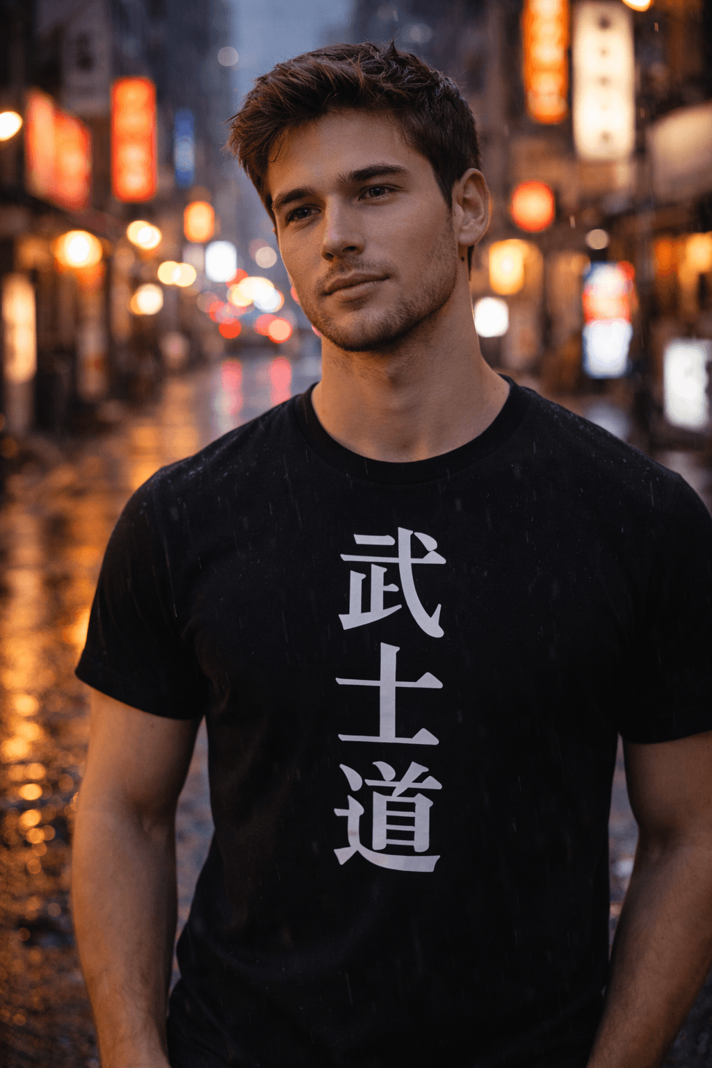 Person wearing bushido kanji T-shirt