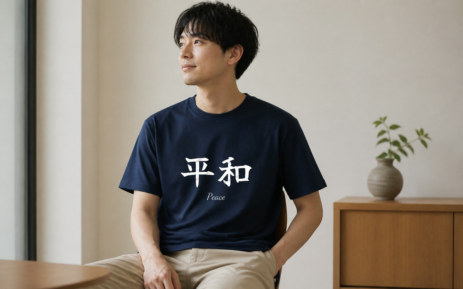 テーブルに並ぶ二文字デザインのTシャツ数枚のフラットレイ